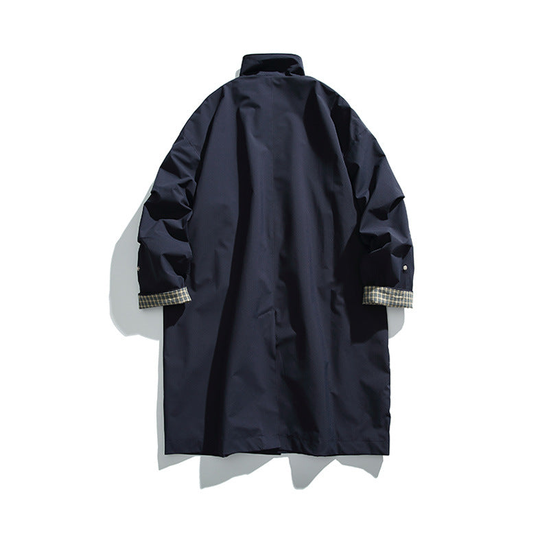 Men's oversized waterproof trench coat with stand collar and checked lining Fashion Glam