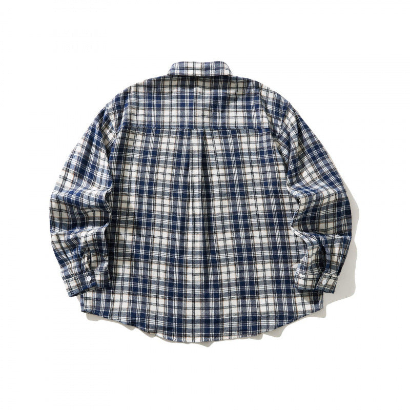 Unisex Oversized checked Flannel shirt jacket with chest pocket and rounded hem Fashion Glam
