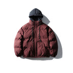 Unisex Padded Puffer Jacket in Boxy Cut with Checkered Insert Hood and High Stand-Up Collar Fashion Glam