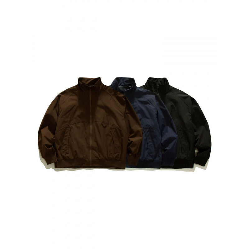 Men's Lightweight Boxy Training Jacket with Stand-Up Collar, Raglan Sleeves and Ribbed Hem Fashion Glam