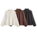 Women's chiffon blouse with bow collar and balloon sleeves Fashion Glam