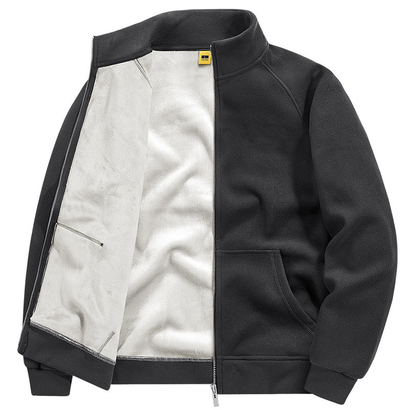 Men's Insulated Plush Lined Sweat Jacket with Stand-Up Collar and Concealed Inner Pockets Fashion Glam