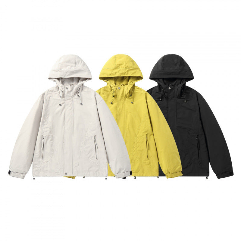 Unisex Short cut hoodie in technical outdoor style with drawstring, concealed front placket and adjustable cuffs Fashion Glam