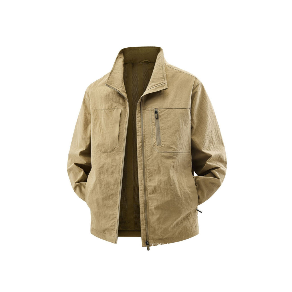 Men's Lightweight Field Utility Jacket with Mesh Lining, Stand-Up Collar and Zipper Pockets Fashion Glam