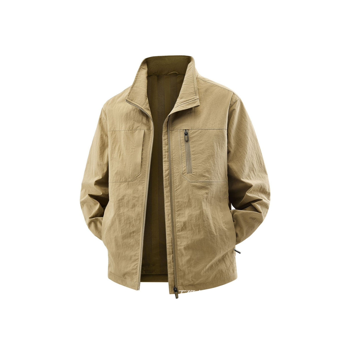 Men's Lightweight Field Utility Jacket with Mesh Lining, Stand-Up Collar and Zipper Pockets Fashion Glam
