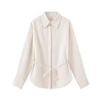Women Two-piece ensemble consisting of fitted blouse with tie and high-waisted palazzo pants Fashion Glam