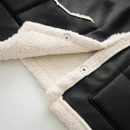 Women's Sleeveless Lambskin Look Vest with Notched Collar and Patch Pockets Fashion Glam