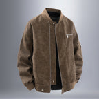Men's Suede Look Bomber Jacket with Full Zip, Rib Collar and Utility Pockets Fashion Glam