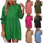 Women's Loose Babydoll Dress with Balloon Sleeves and Gathered Waist Fashion Glam