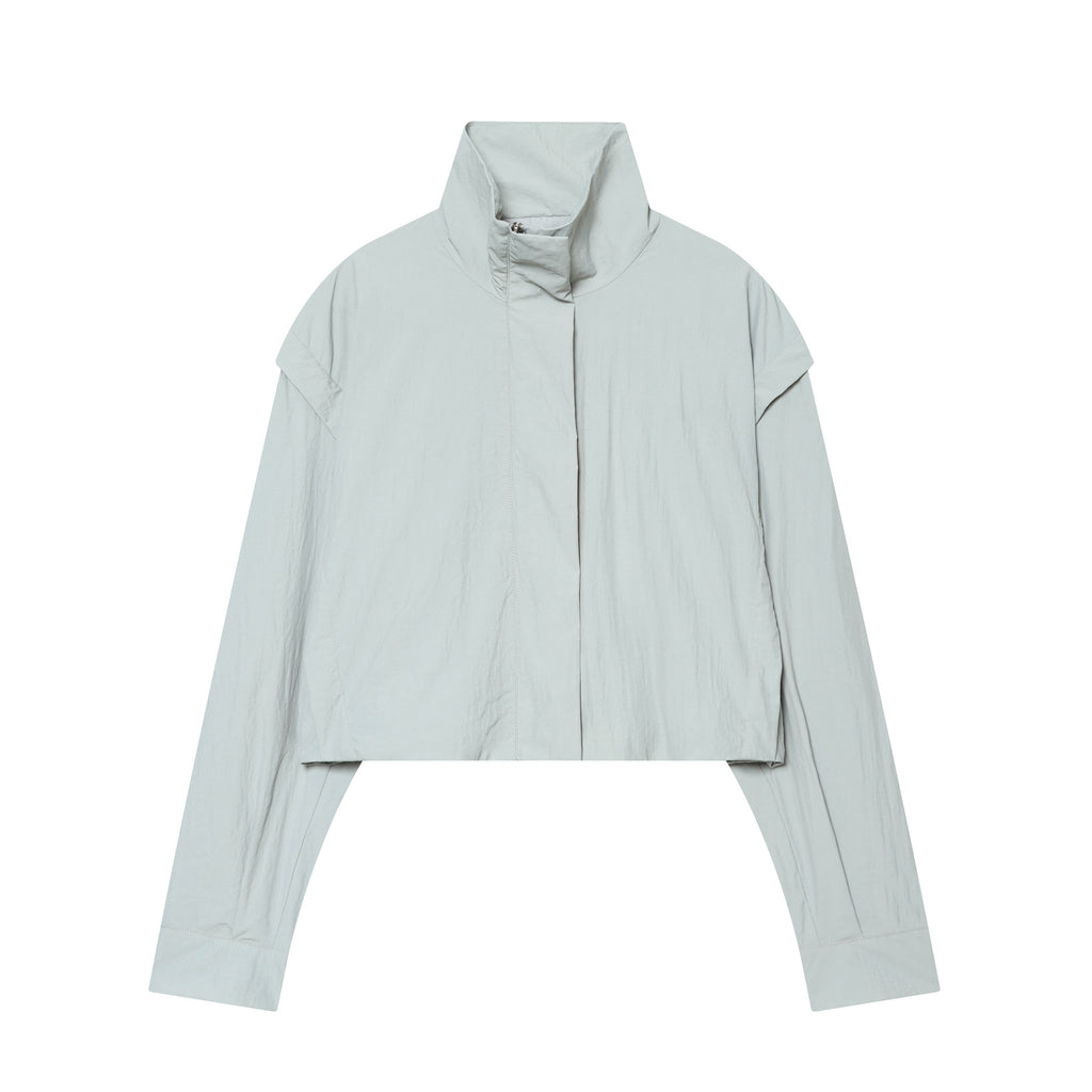 Women's Cropped Technical Stand Collar Jacket with Hidden Front Fashion Glam