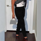 Women's High-Waisted Cargo Jeans with Slim Fit and Gathered Leg Hems Fashion Glam