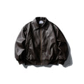 Men's leather bomber jacket in boxy cut with full-length zipper and ribbed hem Fashion Glam
