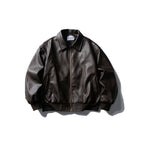 Men's leather bomber jacket in boxy cut with full-length zipper and ribbed hem Fashion Glam