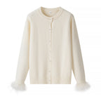 Women's Knit Cardigan with Pearl Buttons and Luxurious Faux Fur Cuffs Fashion Glam