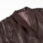 Ladies leather jacket with wrap belt, asymmetrical hem and decorative eyelets Fashion Glam