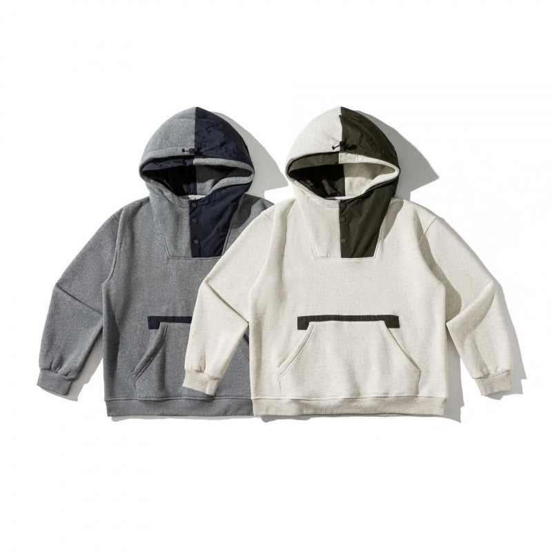 Unisex Oversize Hoodie with Contrast Insert, Snap Button Placket and Kangaroo Pocket Fashion Glam