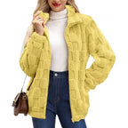 Women's teddy jacket with check structure, stand-up collar and zipper Fashion Glam