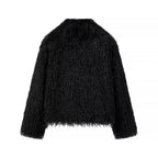Women Short Fluffy Faux Fur Jacket with Long Fiber Texture Fashion Glam