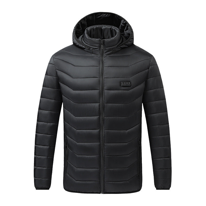 Men's Heated Puffer Jacket with Multi-Zone Heating System and Hood Fashion Glam