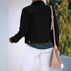 Ladies Short Cropped Tailored Denim Jacket in Trucker Style with Silver Buttons Fashion Glam