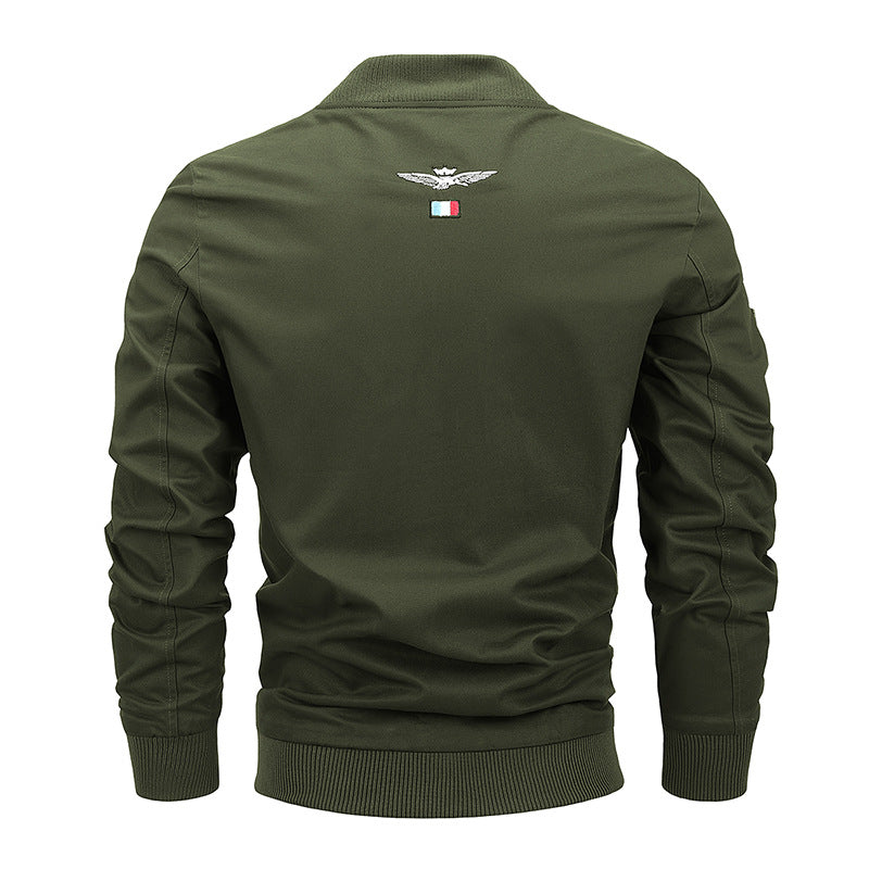 Men's Canvas Bomber Jacket with Vintage Patch Details and Ribbed Cuffs Fashion Glam