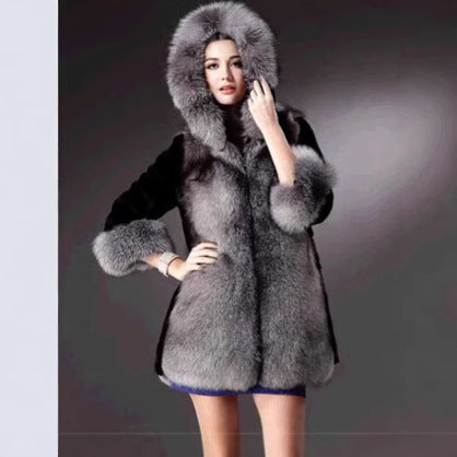 Ladies Hooded Short Coat with Full Fur Lining Fashion Glam