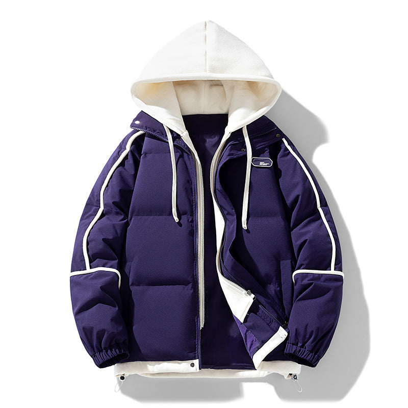 Women's short quilted jacket with contrasting fleece hood and drawstring Fashion Glam