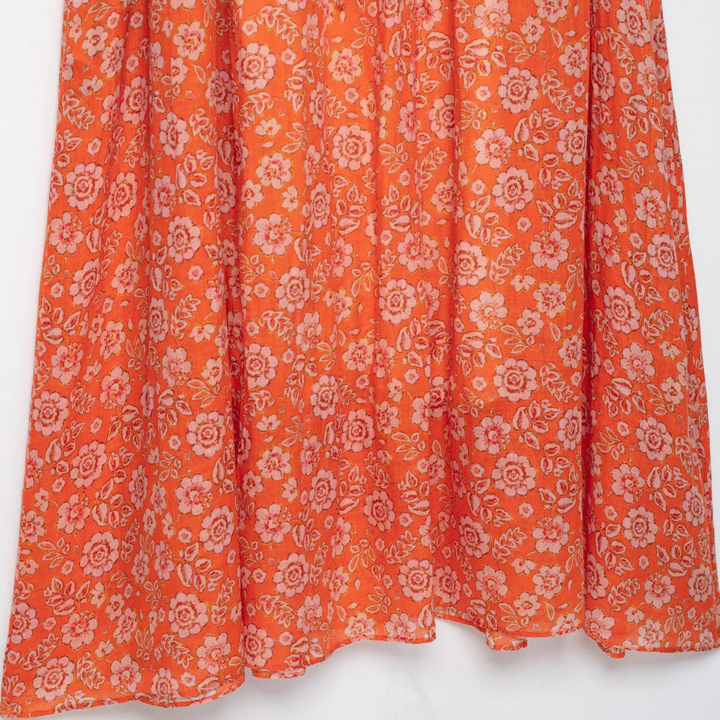 Women's maxi dress with floral print, deep round neckline and drawstring waist Fashion Glam