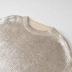 Ladies Glittering Chunky Knit Sweater with Cut-Out Shoulders Fashion Glam