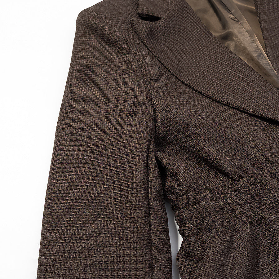 Women Tailored Structured Single-Button Blazer with Gathered Waist and Light Padding Fashion Glam