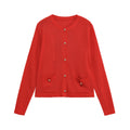 Women Fine Knit Cardigan with Decorative Buttons, Round Neckline and Patch Pockets Fashion Glam