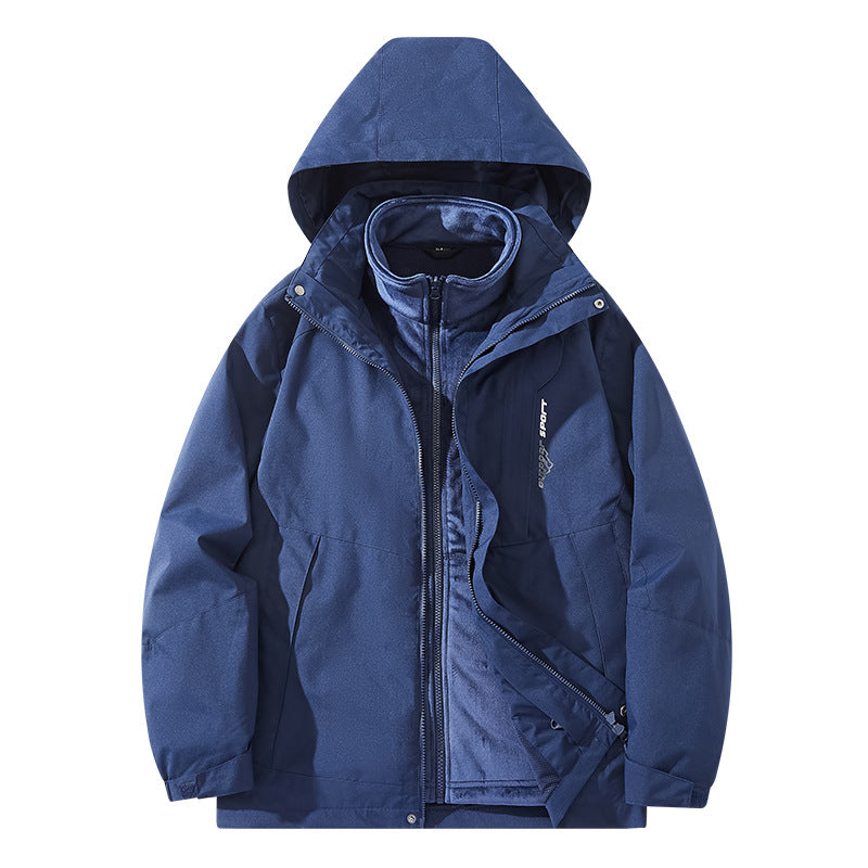 Men's water-repellent two-layer trekking jacket with removable fleece inner jacket and hood Fashion Glam