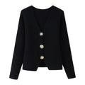 Ladies Elegant Short Cardigan made of Boucle knit with deep V-neck and decorative jeweled button placket Fashion Glam