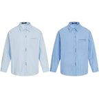 Men's Loose Oversized Shirt with Pinstripes, Chest Pocket and Contrast Stitches Fashion Glam