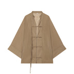 Women's Kimono-Cape Jacket with Chinese Button Closure and Long Tassels Fashion Glam