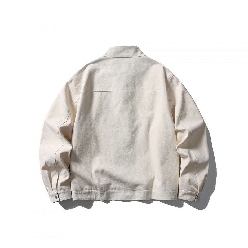 Men's lightweight cotton canvas jacket with stand-up collar and plaid lining Fashion Glam