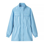 Women's Faux Leather Parka with Drawstring Waist and Chest Pockets Fashion Glam