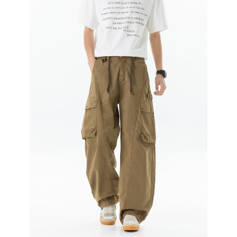 Men's Loose Cargo Pants in Baggy Cut with Utility Pockets and Drawstring Waist Fashion Glam