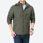 Men's Windproof Microfiber Utility Jacket with Hood and Multiple Zipper Pockets Fashion Glam
