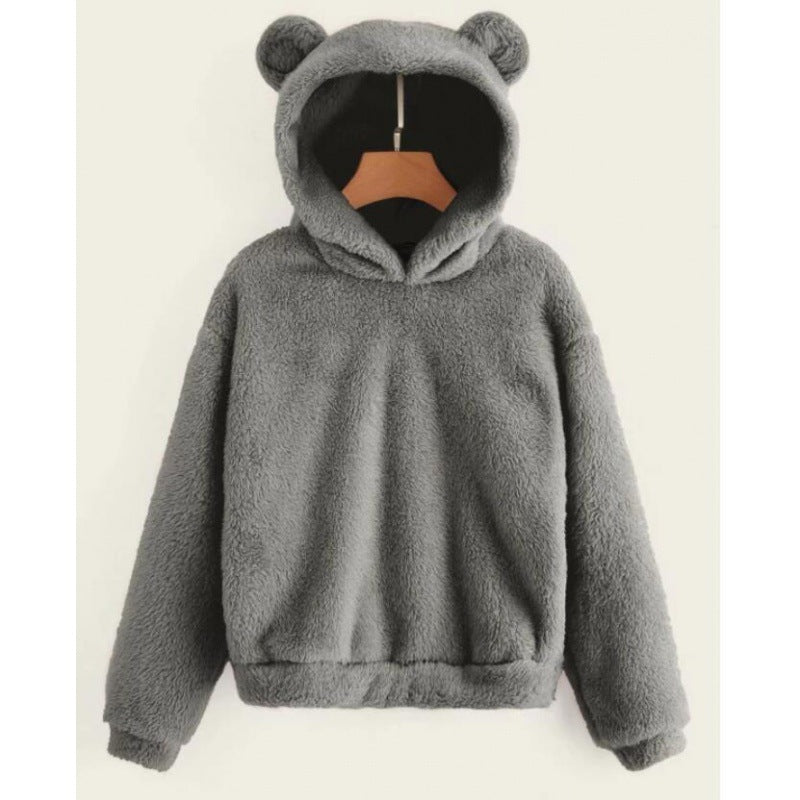Women's Cozy Teddy Fleece Hoodie with Bear Ears and Oversized Fit Fashion Glam