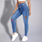 Women slim-fit high-waist jeans leggings with colorful butterfly print Fashion Glam