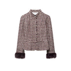 Women Boucle-Tweed Jacket with Stand-up Collar and Faux Fur Cuffs Fashion Glam