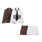 Women Tailored Blazer with Lace Inserts and Integrated Lace Scarf Fashion Glam