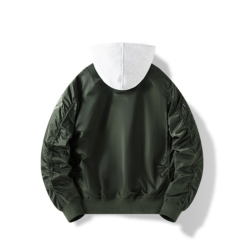 Men's nylon bomber jacket with integrated sweat hood and sleeve utility pocket Fashion Glam