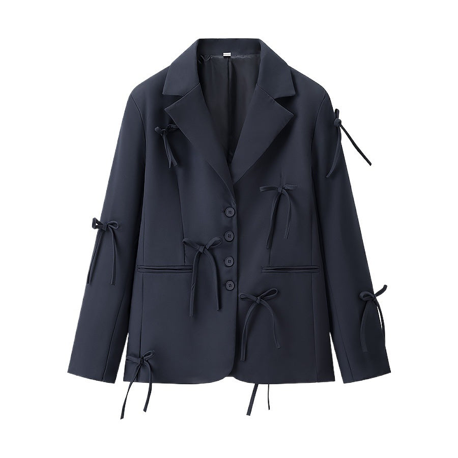 Women's Oversized Blazer Jacket with Decorative Bows and Fine Tailoring Fashion Glam