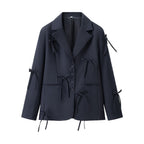 Women's Oversized Blazer Jacket with Decorative Bows and Fine Tailoring Fashion Glam