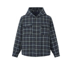 Unisex Boxy Hooded Overshirt in Flannel with Patch Pockets Fashion Glam