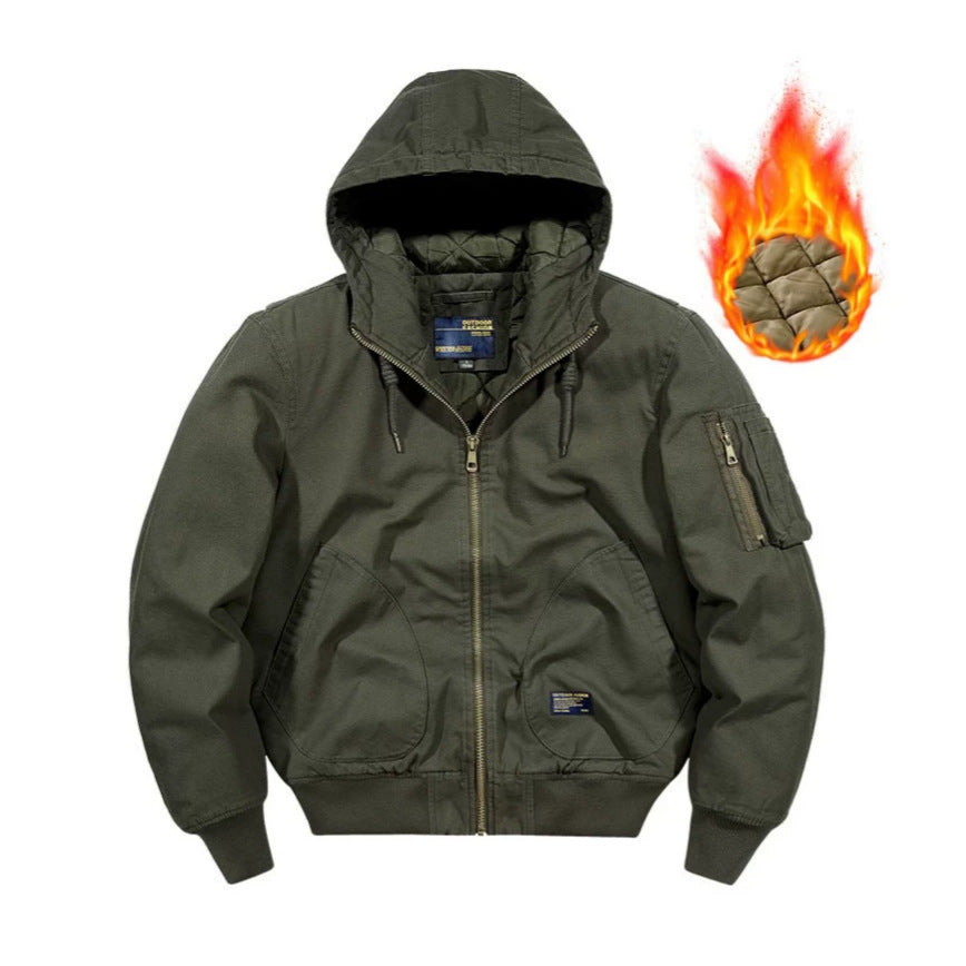 Men's hooded bomber jacket with quilted thermal lining and robust canvas outer material Fashion Glam