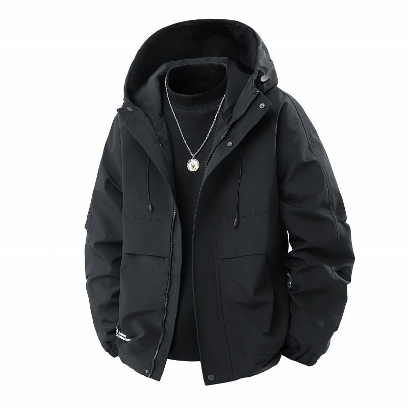 Men's Minimalist Tech Softshell Parka with Hood, Concealed Zipper and Cargo Chest Pockets Fashion Glam