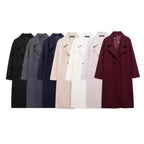 Women's Double-Breasted Wool Blend Coat with Oversized Cut and Lapel Collar Fashion Glam